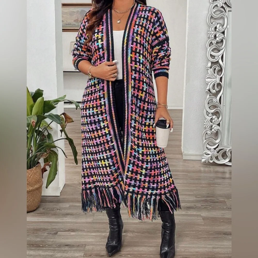 NWOT Knitted multcolor fringe Cardigan - Picture 1 of 10